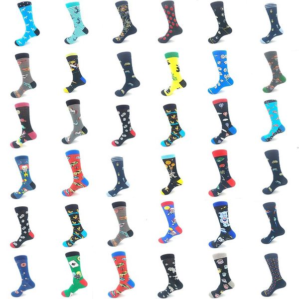 

man socks funny playing cards clown animal car plane rocket astronaut air balloon pattern men socks happy crazy crew, Black