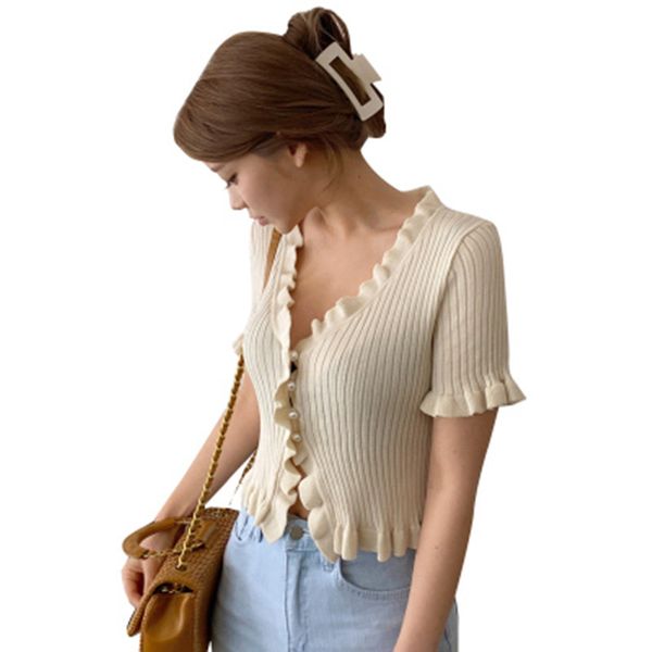 

2020 summer women knitted thin sweater loose cardigan crop casual slim coats outwear women jumper crop top, White