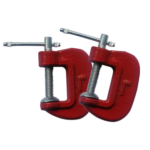 

2x heavy duty c clamp g clamp iron frame with steel spindle & handle 1 inch