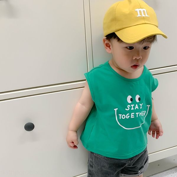 

mwtql 2020 clothing new korean style multicolor cartoon printing sleeveless round collar children's t-shirt children's clothing t, Blue