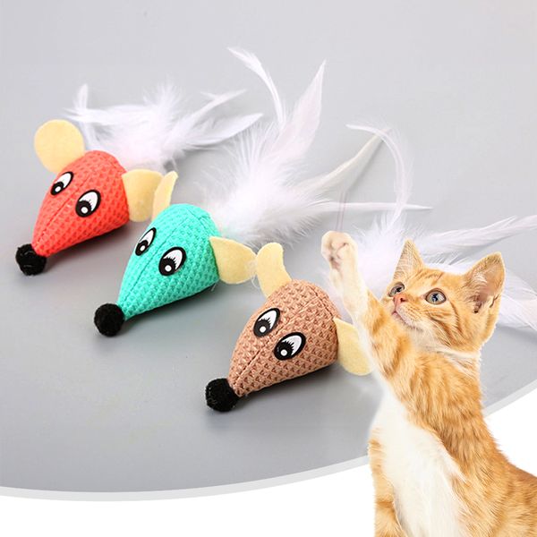 

plush animal shape pet cat feather toy with feather kitten chew toy training supplies funny mouse tease cat toy