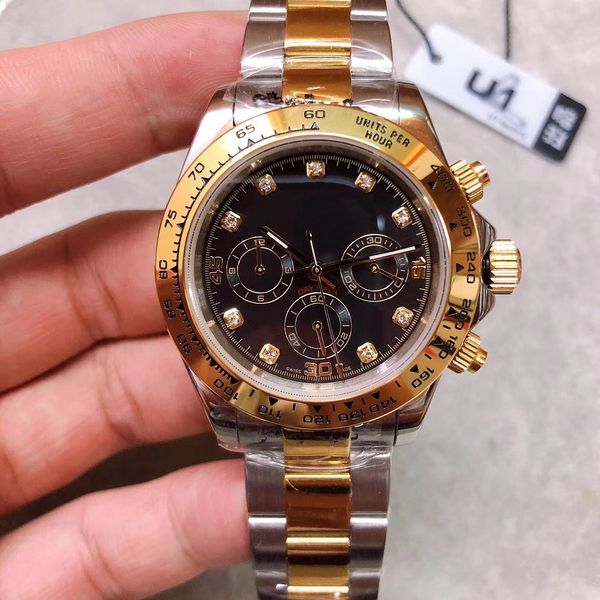 

u1 factory 40mm diamond black dial sapphire mens watches automatic mechanical watch ceramic bezel two tone stainless steel wristwatches, Slivery;brown