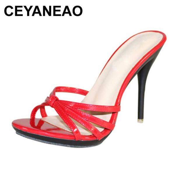 

ceyaneao summere new plus size 34-48 candy 11 colors /dress open toe cross tied thin heel sandal slides woman slipper shoes, Black