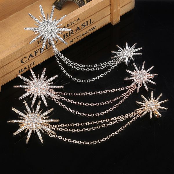 

2020 fashion women brooches crystal charm star sparking chain brooches lady dress decoration for women, Gray