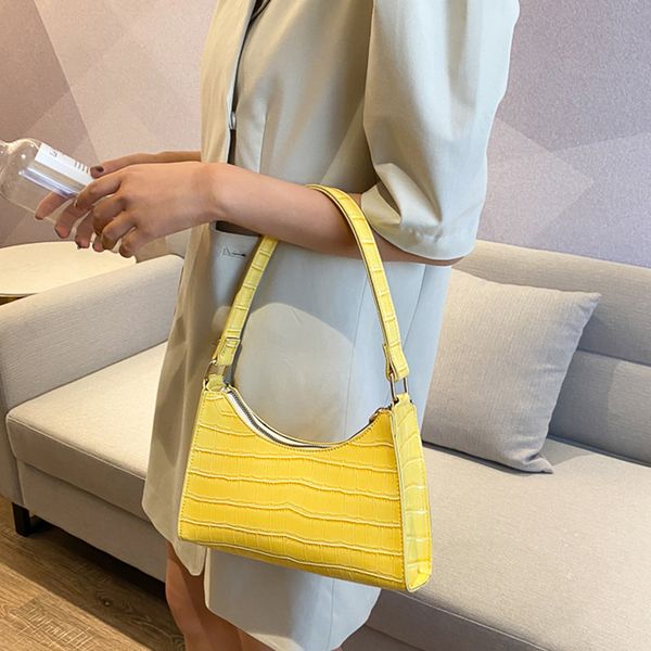 

ladies small shoulder bags crocodile pattern baguette handbag for women 2020 candy color chain fashion design leather armpit bag