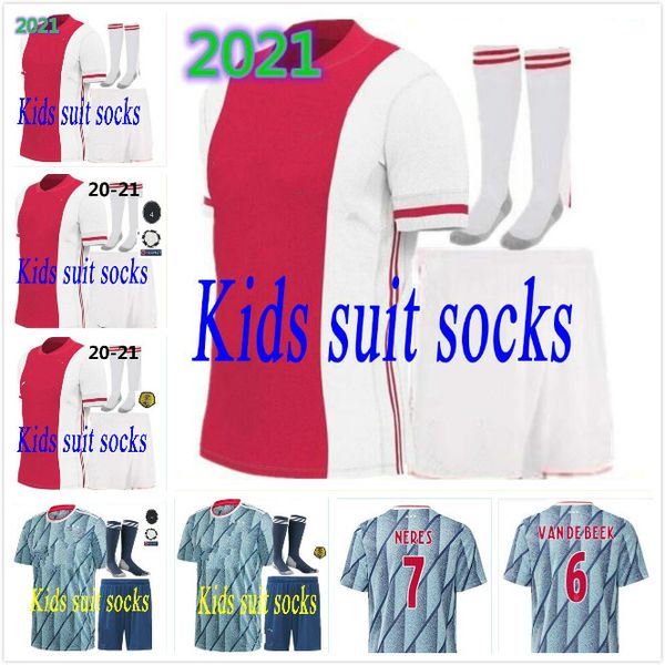 

kids kits 2020 2021 ajax fc home soccer jerseys 20 21 ajax away child customized de ligt ziyech huntelaar tadic football shirt shorts, Black;yellow