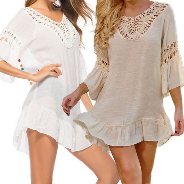 

женщины sexy backless pom pom бикини cover up вязание оборка завязка платье пляж x7ya, White;black