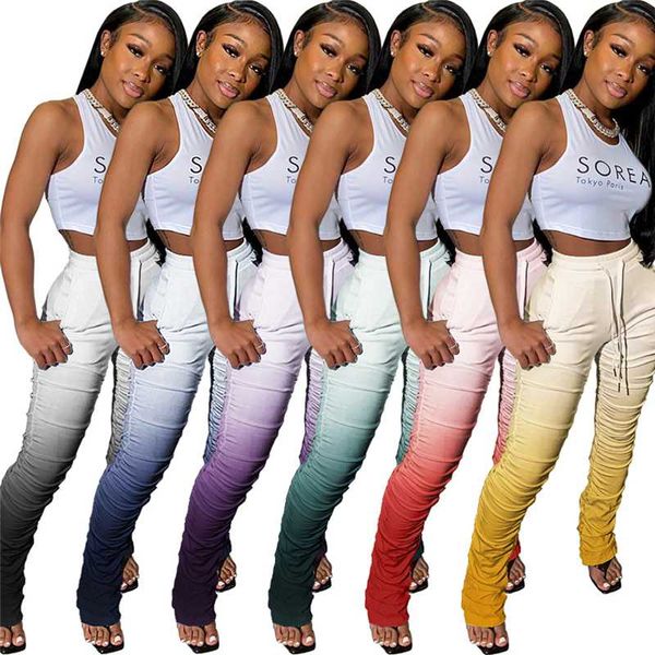 

tsuretobe stacked sweatpants women fashion gradient streetwear high waist ruched pants 2020 club stacked leggings female, Black;white
