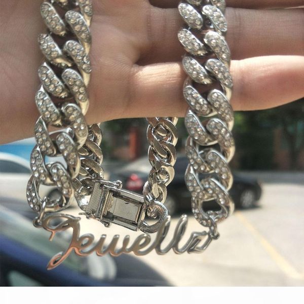 

custom name necklace with 12mm cuban chain customized nameplate necklaces custom stainless steel old english style personalized jewelry gift, Silver