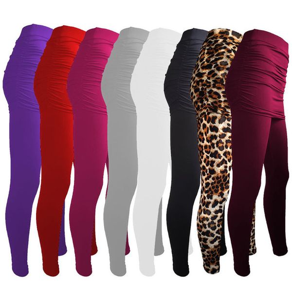 

fitness female leggings women hip skirt side creased skirts autumn winter casual stretch slim workout leggings breathable pants, Black