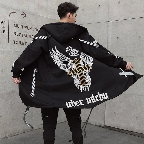 

men trench coat fashion hip hop long jacket men's long trench coat us size -xl, Tan;black