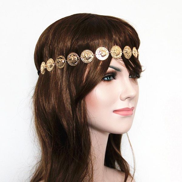 

vintage headbands women boho head chain headpiece headband hair piece bohemian boho hippie gold coin chain belly bridal jewelry, Golden;silver