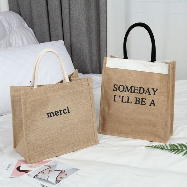 

2019 new printing korean cotton linen women's hand hipster hand cotton and linen handbag korean letter bag