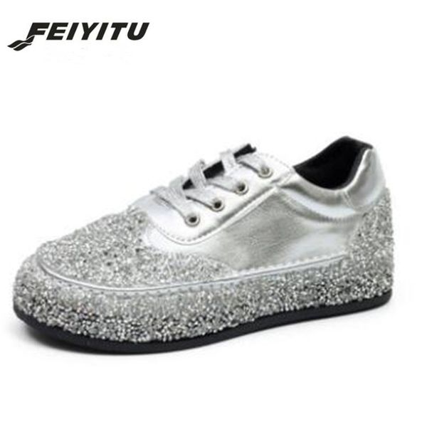 

women flats fashion sneakers rhinestone bling casual shoes korean luxury creepers shoe streetwear gun black silver eu size 35-40