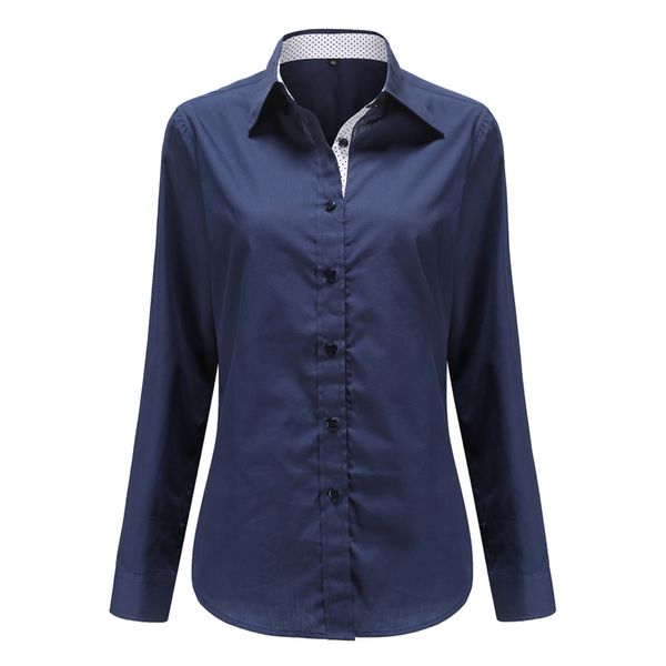 

5xl patchwork long sleeve shirts women blouse autumn lapel office ladies button casual shirt plus size blue blusas, White