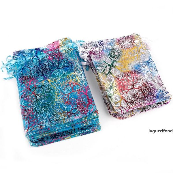 

20pcs selling organza bags printing pretty bags jewelry storage white/blue color to choose popular sale 7*9/9*12/10*15/13*18
