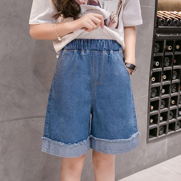 

women's shorts maxi 5xl summer autumn casual solid denim women high waist loose wide leg slim all-match half female, White;black