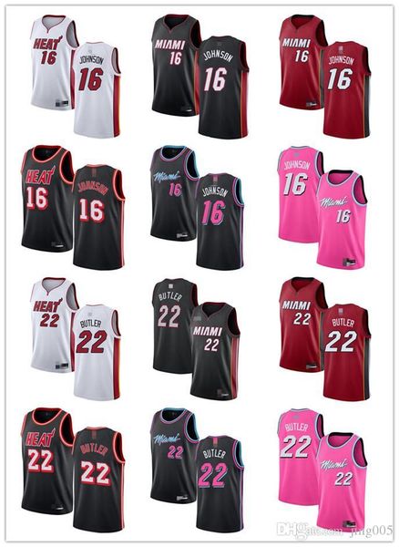 

mens womens youth miami heat 16 james johnson 22 jimmy butler red black white blue pink custom basketball jerseys, Black;red