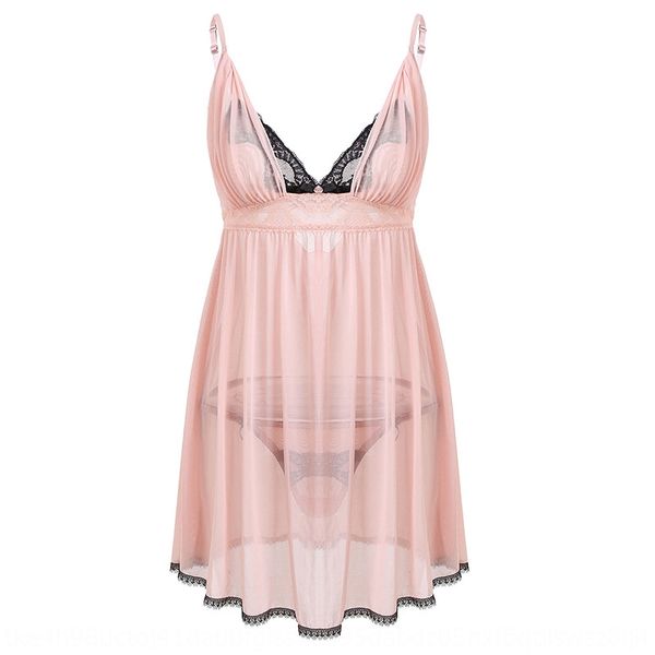 

new lace sling sling pajamas underwear pajamas temptation mesh nightdress translucent deep v underwear nightwear suit, Black;white