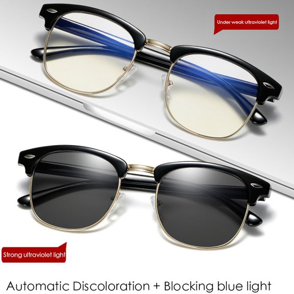 

men wood bamboo pchromic computer glasses women wood grain blocking uv anti blue light eye eyestrain gaming glasses 3016, Black