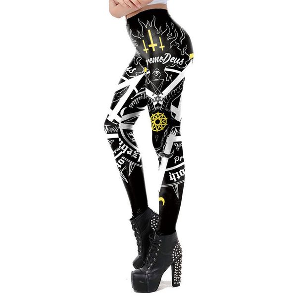 

3d print gothic satan leggings for women girl push up fitness pants goth clothes trouser party clothing 2020 dropship, Black