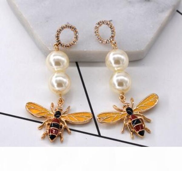 

ретро insect bee мотаться серьги кристалл pearl эмаль eardrop уха шпильки для женщин партии ювелирные аксессуары, Golden;silver