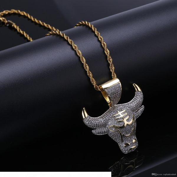 

new hip-hop pendant miniature zircons ox head pattern personality necklace jewelry, Silver