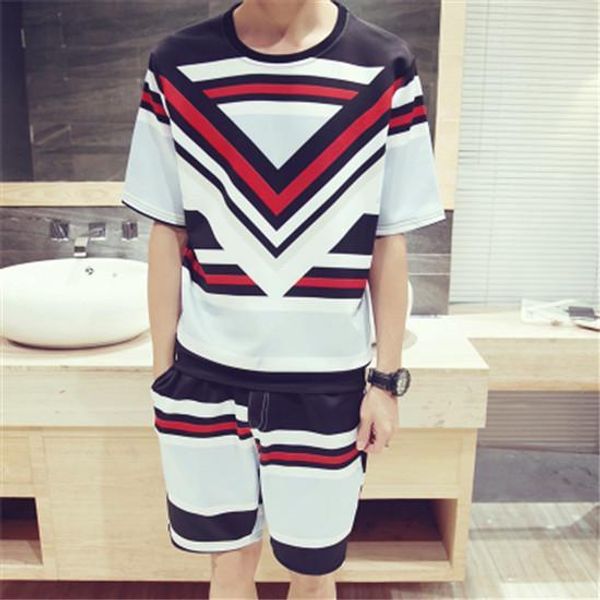 

новая летняя мода 3d печать o шеи set спортивный костюм повседневный с коротким рукавом мужчины костюм спортивная одежда повседневная футбол, Gray