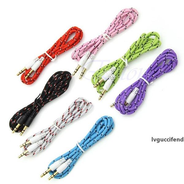 

1m 3ft braided woven fabric 3.5mm stereo audio aux cable cords male to male for cell phones