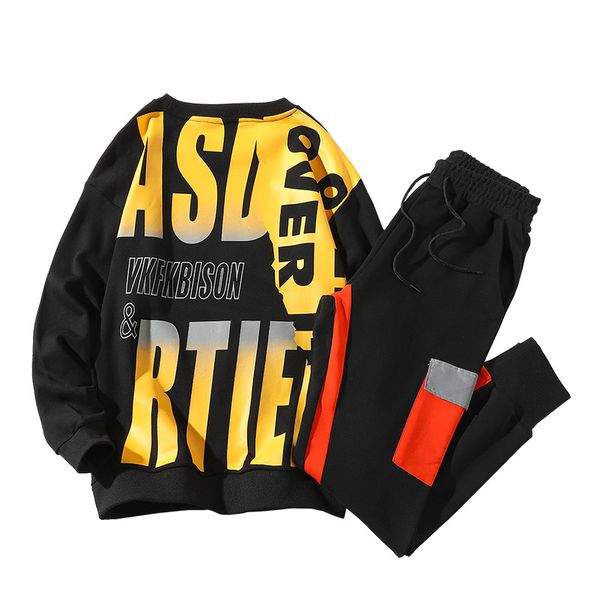 

men's tracksuits autumn and winter men sports leisure jacket two-piece long-sleeved sweater suit printed loose, Gray