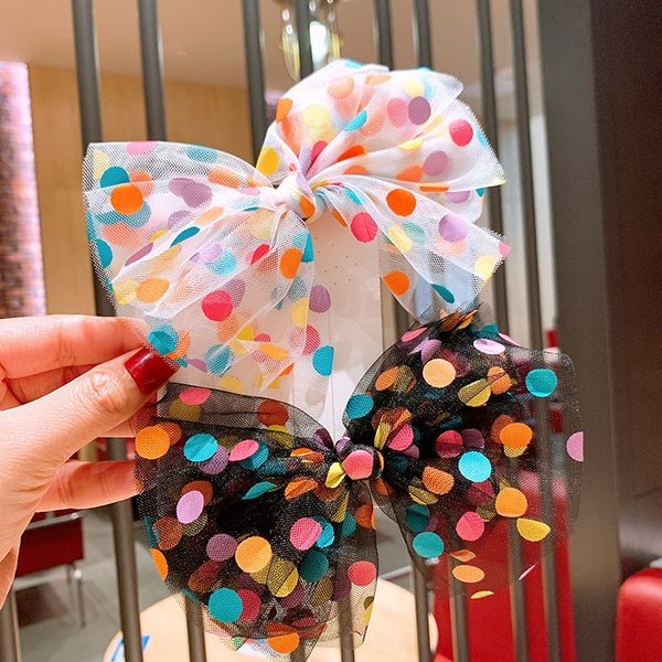 

children's big bow hairpin korean style cute polka dot mesh back head butterfly net clip net red girl side clip, Slivery;white