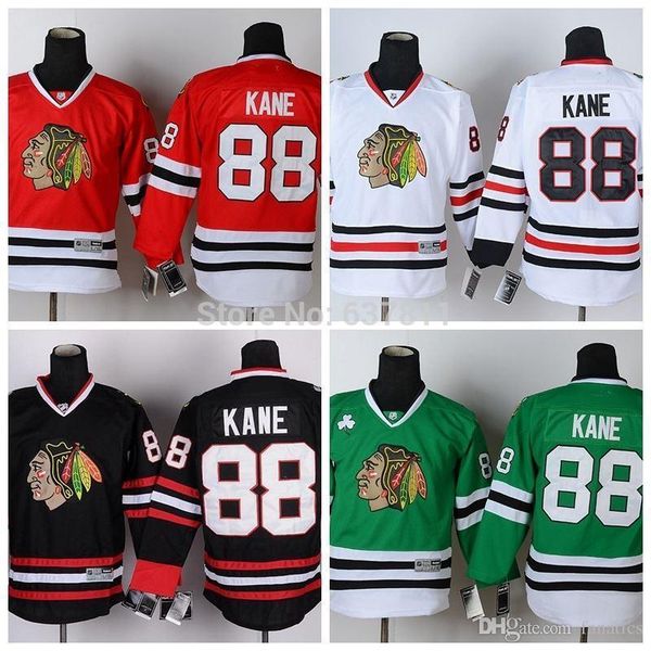 

2016 молодое чикаго blackhawks patrick kane hockey трикотажные изделия # 88 patrick kane jersey kids red white black green дешевые сшитые тр, Black;red
