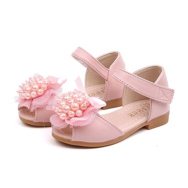 

2019New Kids Shoes Beads Flowers Baby Girls princess Shoes little girls Sandals Pink Beige Fit 1 2 3 4 5 6Years Old Kids