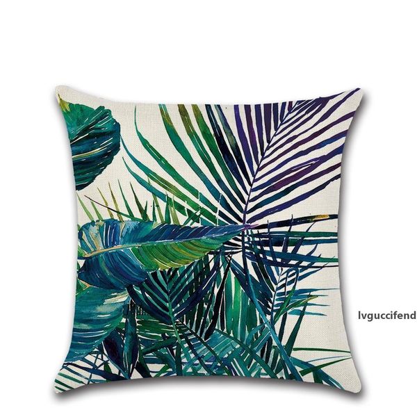

eco friendly tropical plant printed cushion cover green leaves linen pillow case soft chair/car/sofa pillow cover home new year decor