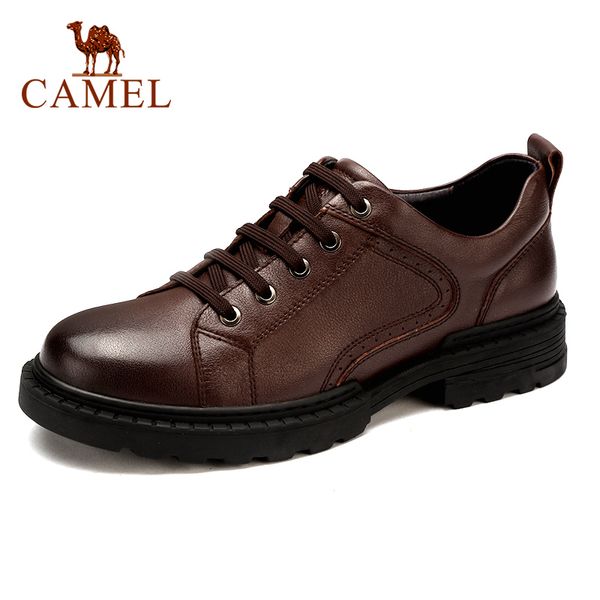 

camel autumn genuine leather men shoes england business dress casual comfortable dad shoes men big scalp non-slip footwear, Black