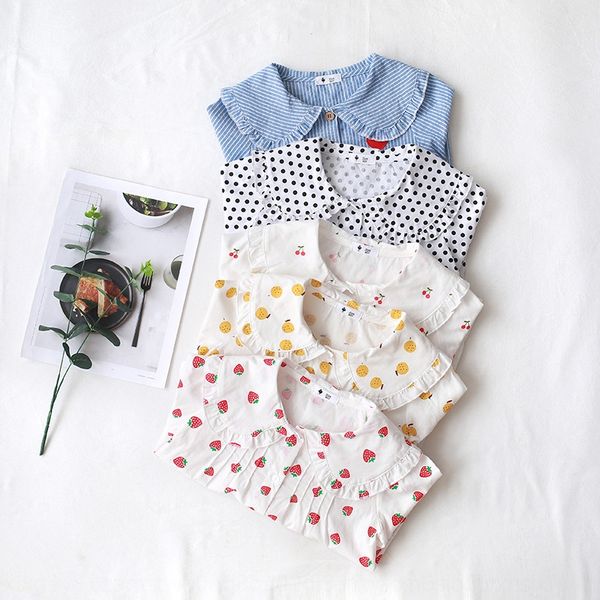 

girls' long-sleeved fruit lapel white doll fruit 2020 autumn new children's all-match shirt sweet doll shirt fashion, White;black