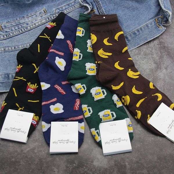 

rt6b0 korean ggorangnae men's personalized ins street sbusiness mid-calf banana cotton socks autumn and winter cotton socks french frie, Black