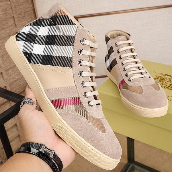 

lightweight mens shoes high vintage check and leather sneakers breathable sports lace -up fashion casual men shoes, Black