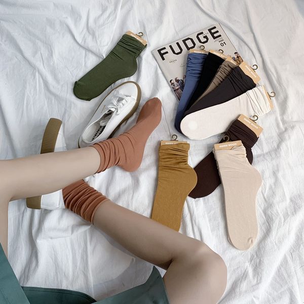 

2020 summer new ins cotton thin elastic pile women's and calf socks solid color women's socks, Pink;yellow