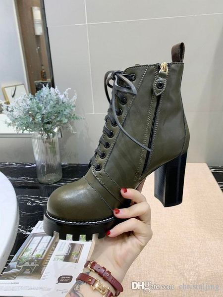

лучший luxury женщин сапоги из натуральной кожи короткие сапоги плоский высокий каблук коренастый женщины обувь casual лауреатом платформы d, Black