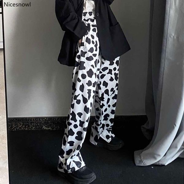 

cow print pants women summer korean style wide leg pants for women 2020 print vintage loose casual trousers, Black;white