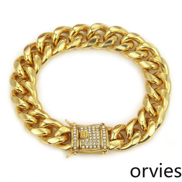 

2020 new explosions bracelet men's diamond buckle gold cuban bracelet bar nightclub jewelry, Black