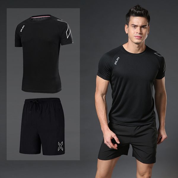 

sportswear sports fitness suit men's summer short-sleeved shorts quick-drying t-shirt running service two-piece set suitable for, Black;blue