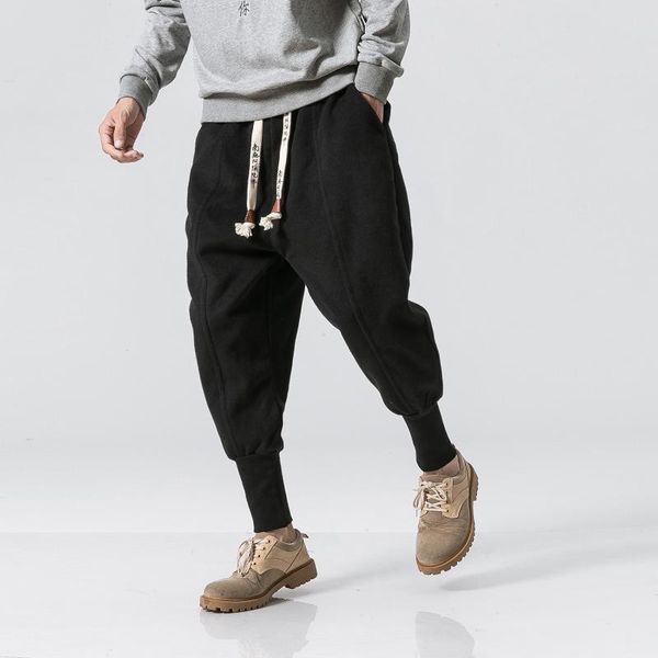 

2020 winter new style men's double-faced woolen goods thick material casual pants fashion loose skinny teenager harem casual pan, Black