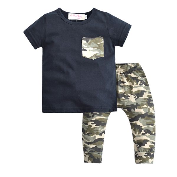 

clothing sets 2021 summer style baby boy set short sleeve cartoon t-shirt+camouflage pants born boys clothes outfit infant costume, White