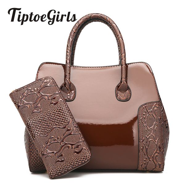 

tiptoegirls patent leather bag stitching serpentine two-piece composite bag fashion handbag wild casual women handbag+wallet