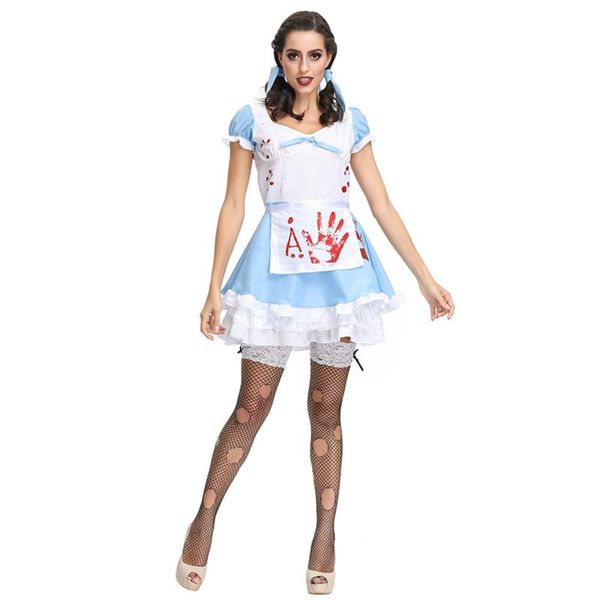 

alice in wonderland maid costume party cosplay horror clothes bloody scary costume for women halloween fancy dress, Black;red