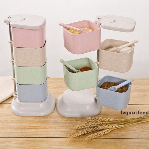 

4 layers seasoning box rotatable seasoning box rack with spoons kitchen spice seasoning storage boxes