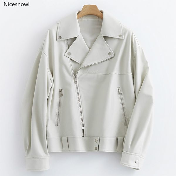 

white black leather biker jacket women long sleeve zipper faux leather jackets women plus size moto jacket 5xl