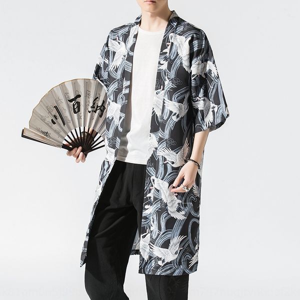 

2020 windbreaker summer chinese style short-sleeved trench coat men's long sunscreen thin coat men's casual loose antique robe, Tan;black